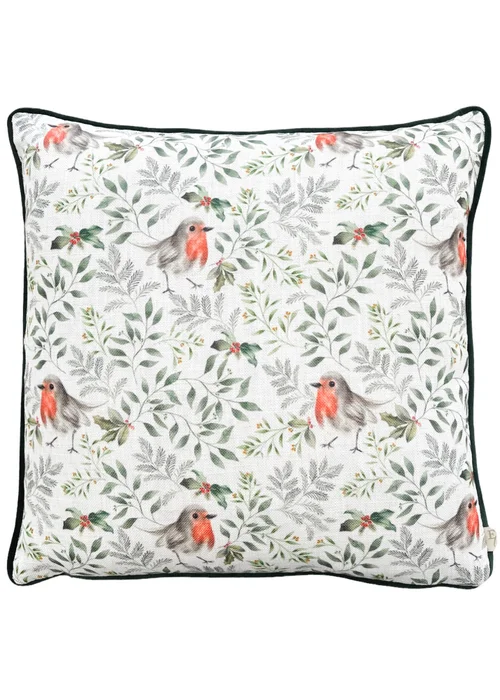 Evans Lichfield Festive Robin Repeat Filled Cushion (43cm x 43cm x 8cm) - One Size Image 2