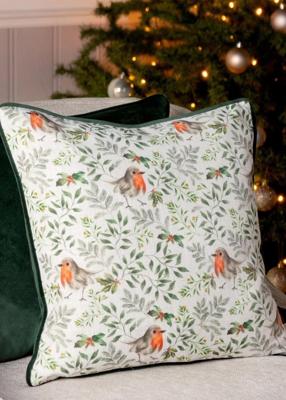 Evans Lichfield Festive Robin Repeat Filled Cushion (43cm x 43cm x 8cm) - One Size Image 1