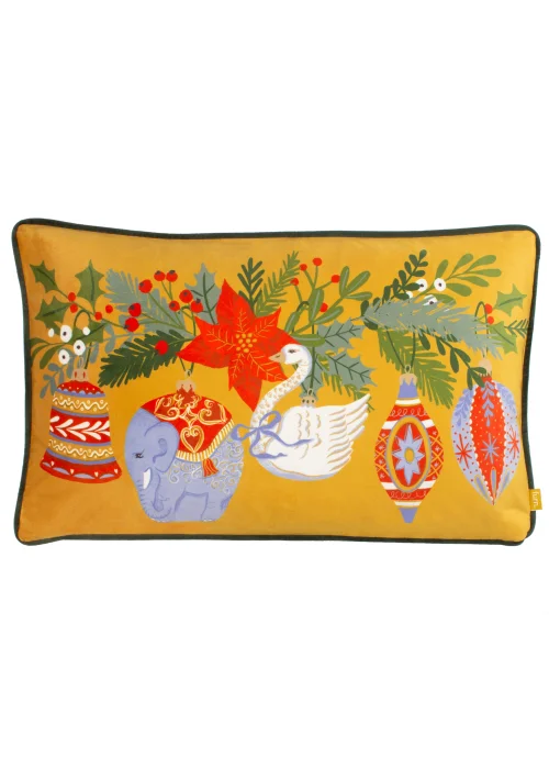 furn. Deck The Halls Baubles Velvet Filled Cushion (30cm x 50cm x 8cm) - One Size Image 1
