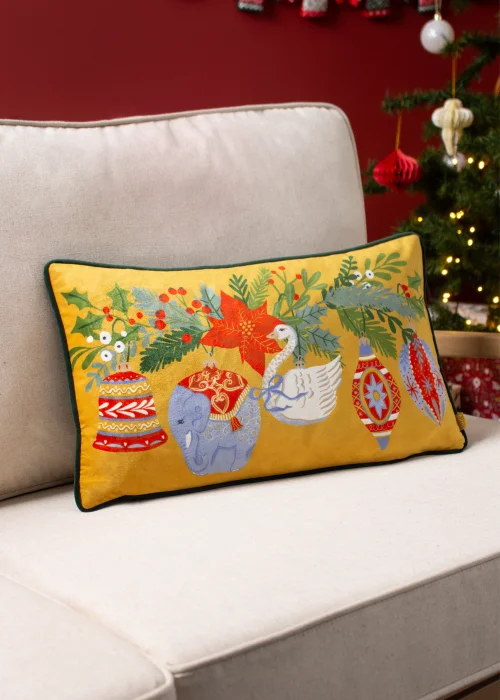 furn. Deck The Halls Baubles Velvet Filled Cushion (30cm x 50cm x 8cm) - One Size Image 4