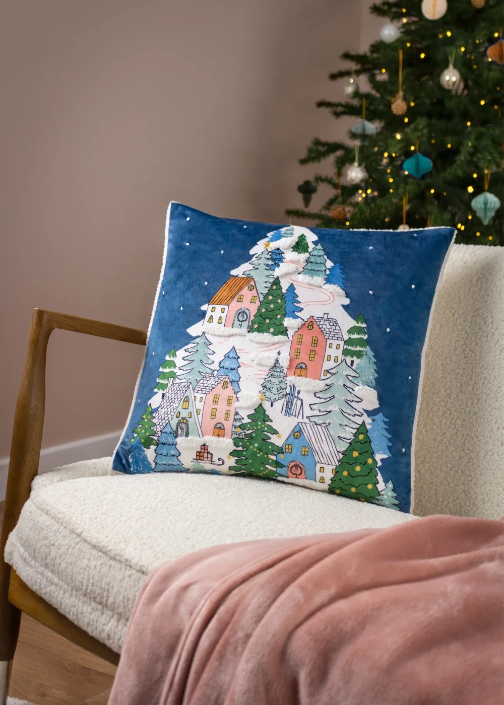 furn. Snowy Village Tree Filled Cushion (45cm x 45cm x 8cm) - One Size Image 5