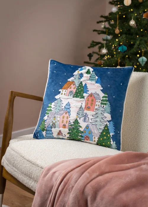 furn. Snowy Village Tree Filled Cushion (45cm x 45cm x 8cm) - One Size Image 5