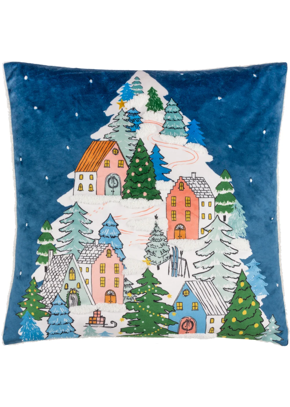 furn. Snowy Village Tree Filled Cushion (45cm x 45cm x 8cm) - One Size Image 1