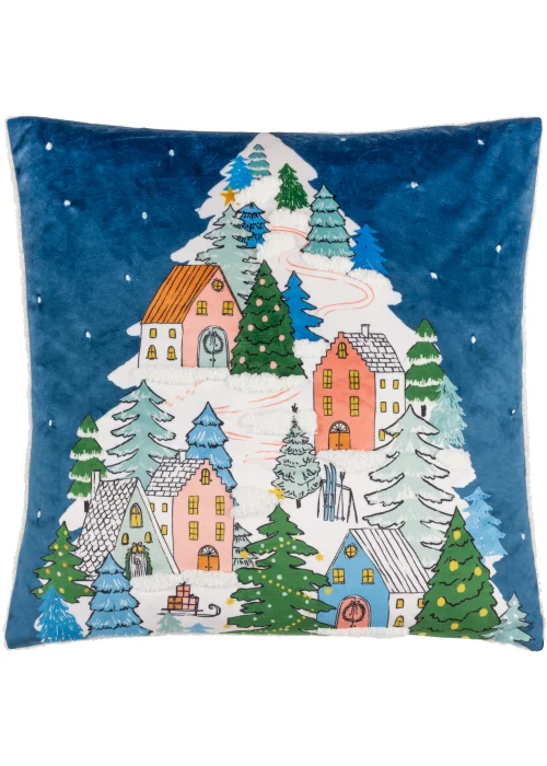 furn. Snowy Village Tree Filled Cushion (45cm x 45cm x 8cm) - One Size Image 1