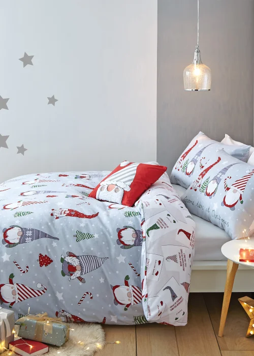 Catherine Lansfield Kids Brushed Cotton Christmas Gonk Reversible Duvet Cover Set - Single Image 1