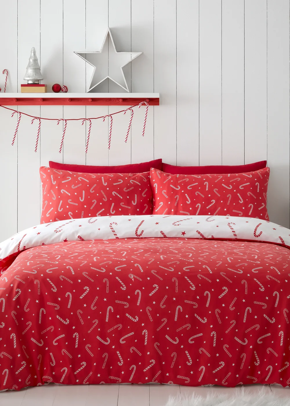Catherine Lansfield Christmas Candy Cane Reversible Duvet Cover Set - Single Image 2