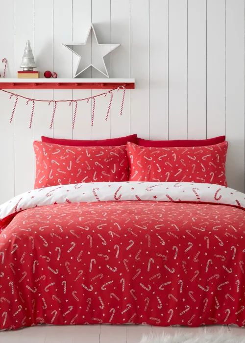 Catherine Lansfield Christmas Candy Cane Reversible Duvet Cover Set - Single Image 2