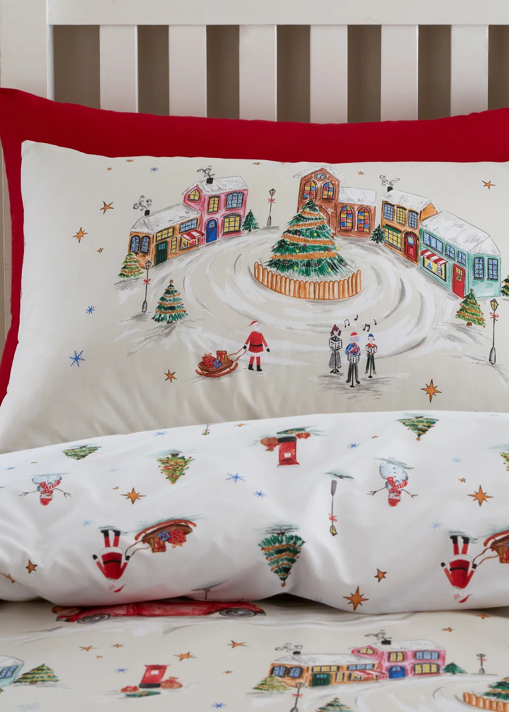 Catherine Lansfield Christmas Town Reversible Duvet Cover Set Neutral - Single Image 3