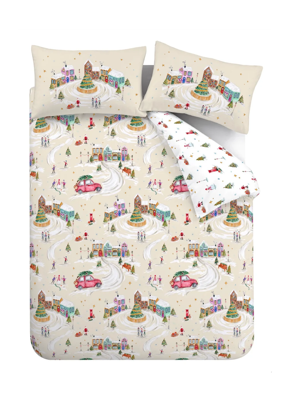 Catherine Lansfield Christmas Town Reversible Duvet Cover Set Neutral - Single Image 5