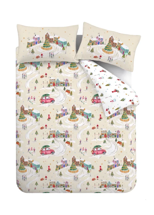 Catherine Lansfield Christmas Town Reversible Duvet Cover Set Neutral - Single Image 5