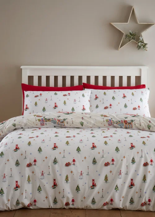 Catherine Lansfield Christmas Town Reversible Duvet Cover Set Neutral - Single Image 2