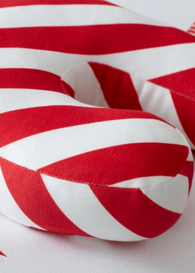 Catherine Lansfield Christmas Candy Cane Fleece Shaped Cushion (40x23cm)