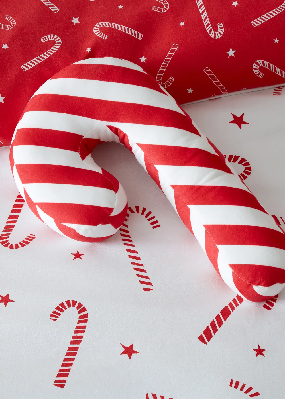 Catherine Lansfield Christmas Candy Cane Fleece Shaped Cushion (40x23cm) - One Size Image 1