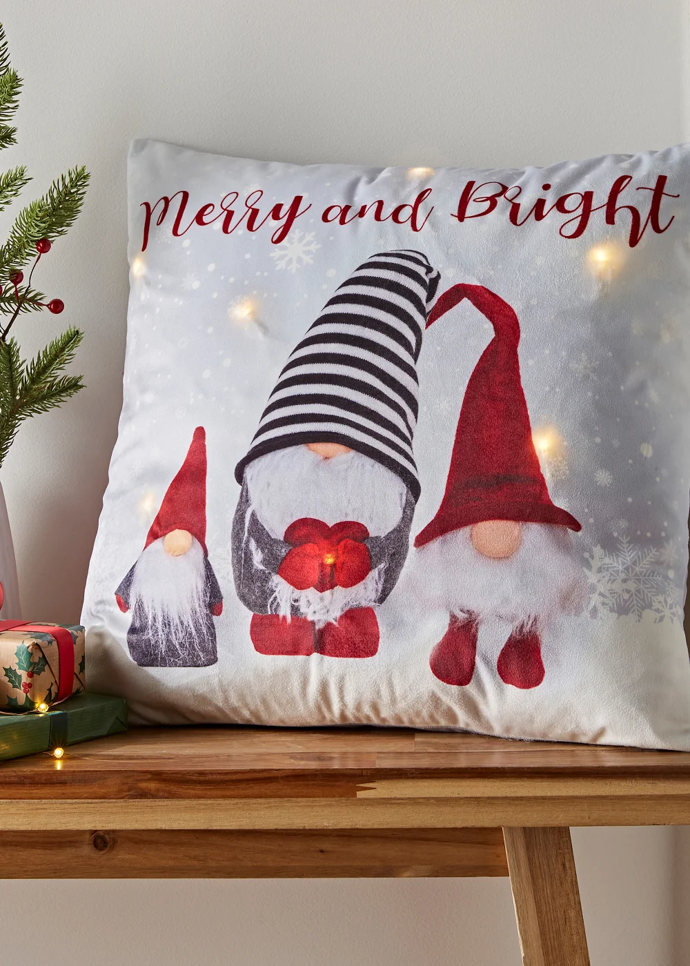 Catherine Lansfield Christmas Merry And Bright Gonks Light Up Cushion (45x45cm) - One Size Image 1