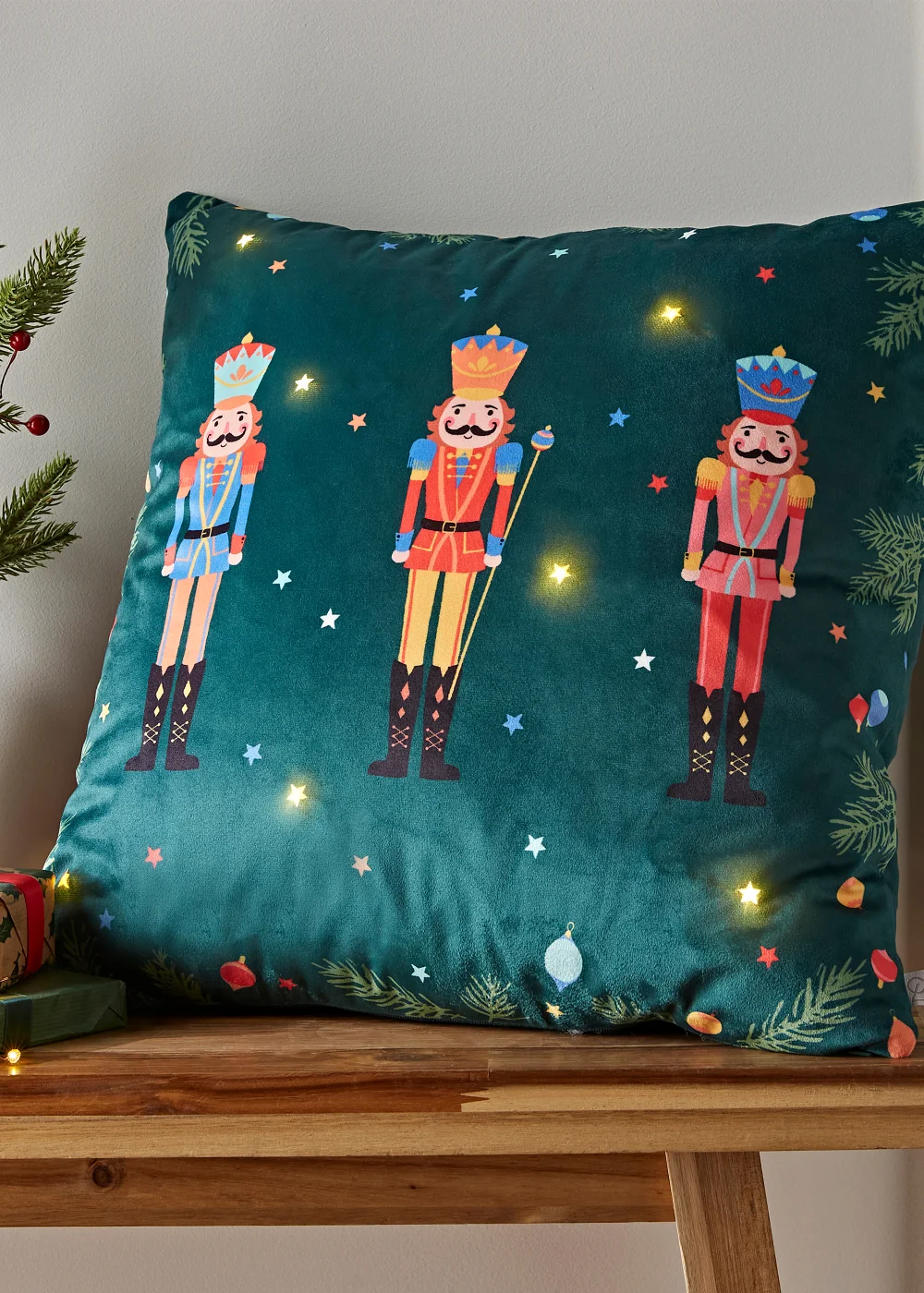 Catherine Lansfield Christmas Nutcracker Soft Touch Light Up Cushion (45x45cm) - One Size Image 1