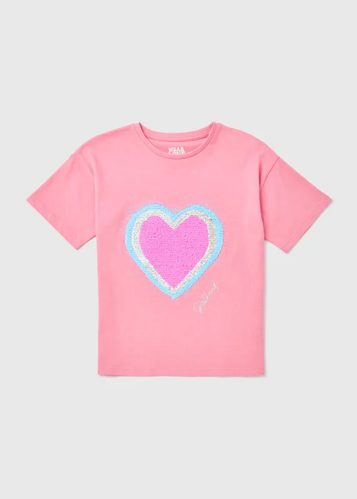 Girls Pink Sequin Heart T-Shirt (4-13yrs) - 4 Yrs Image 1