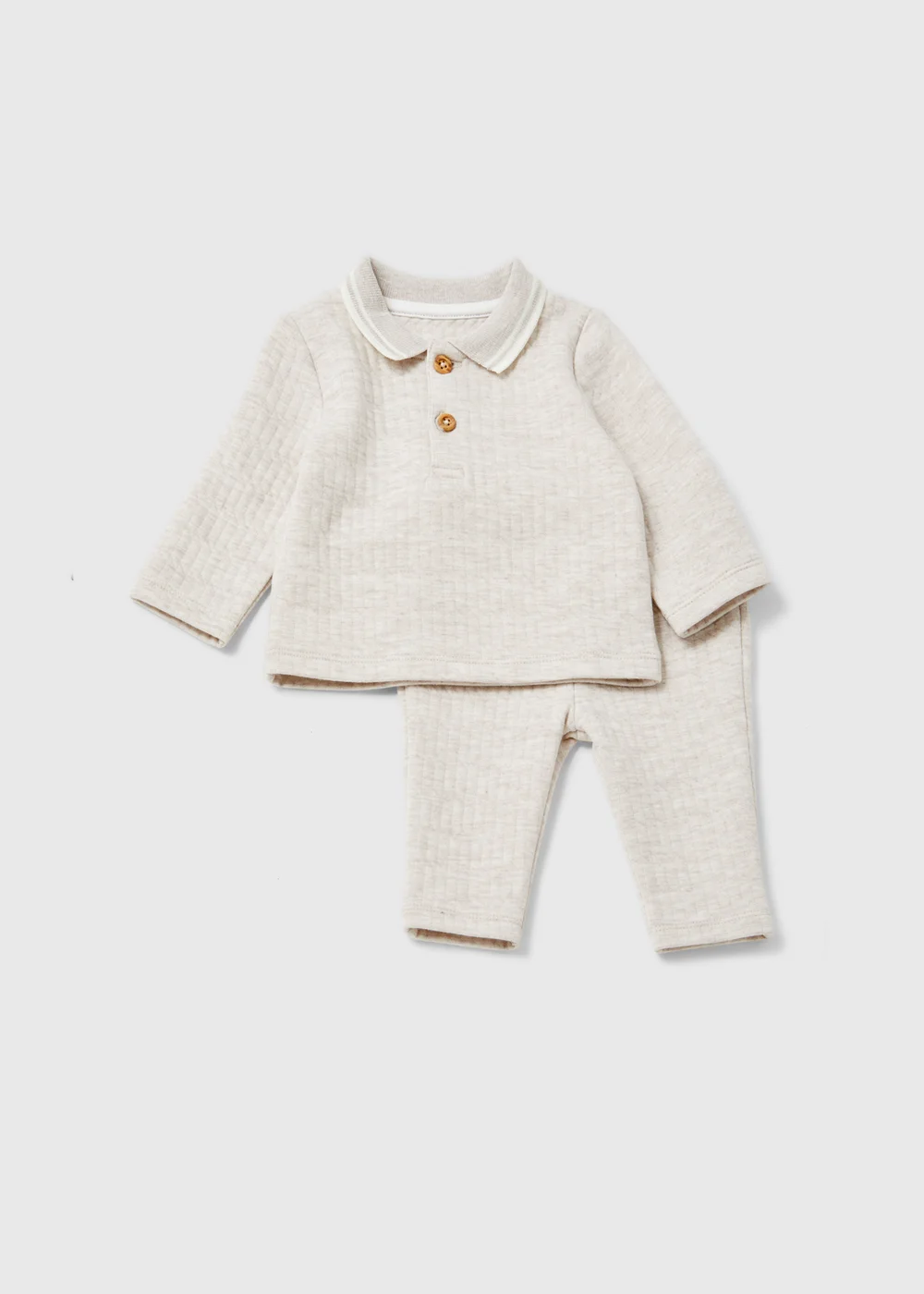 Baby Beige Quilted Polo Shirt & Leggings Set (Newborn-23mths) - 0-3 months Image 1