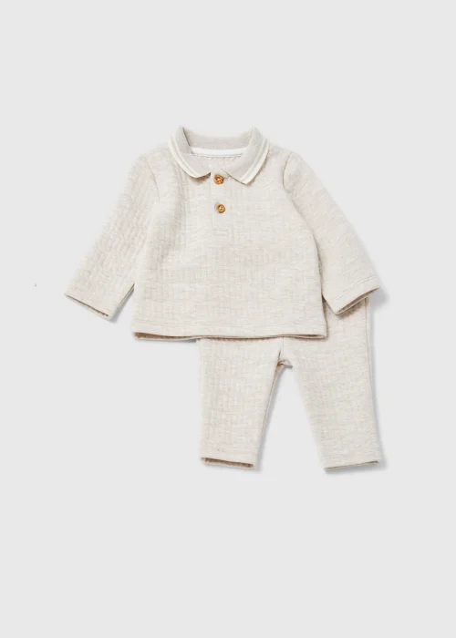 Baby Beige Quilted Polo Shirt & Leggings Set (Newborn-23mths) - 0-3 months Image 1