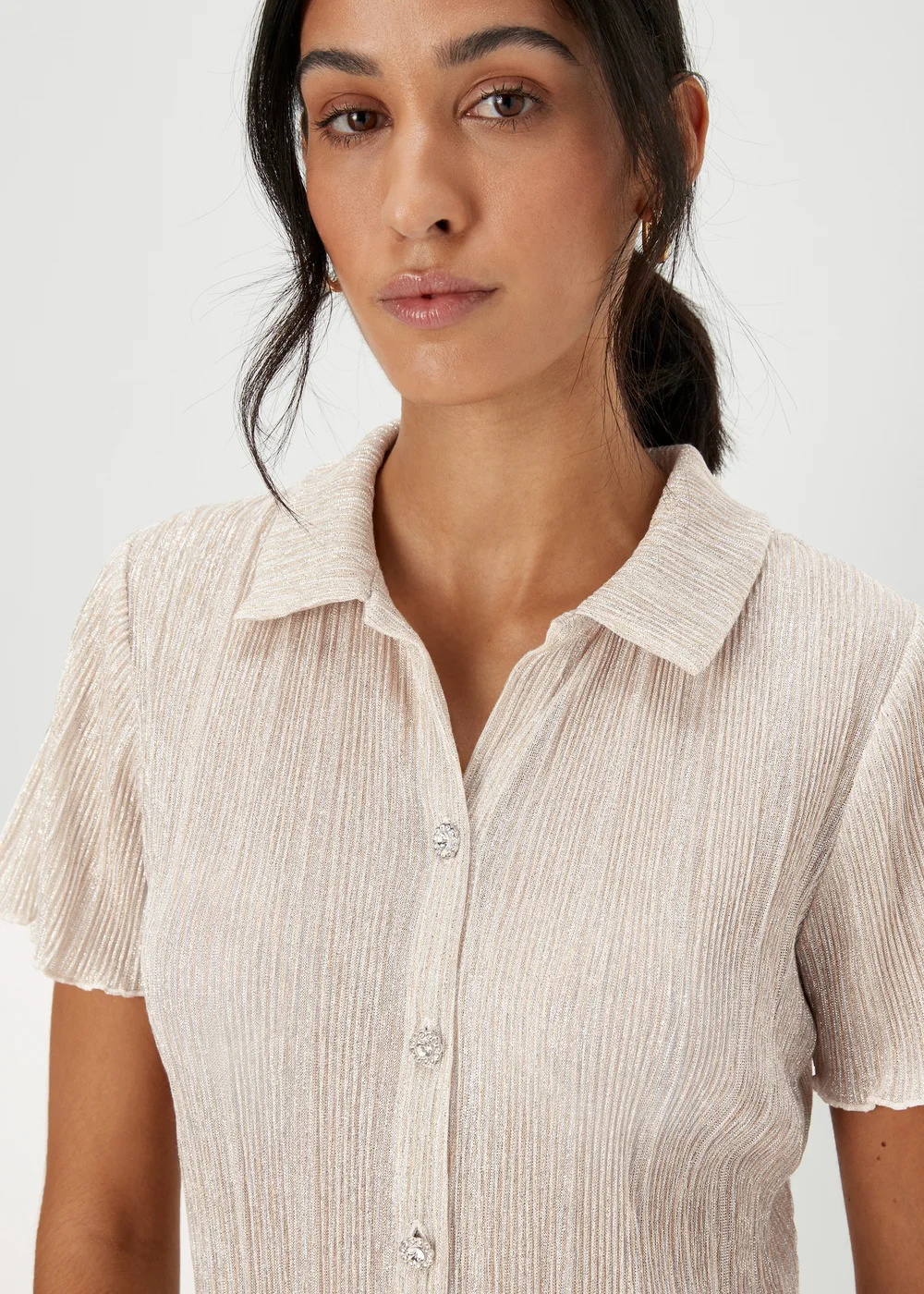 Cream Metallic Shirt - 8 Image 3