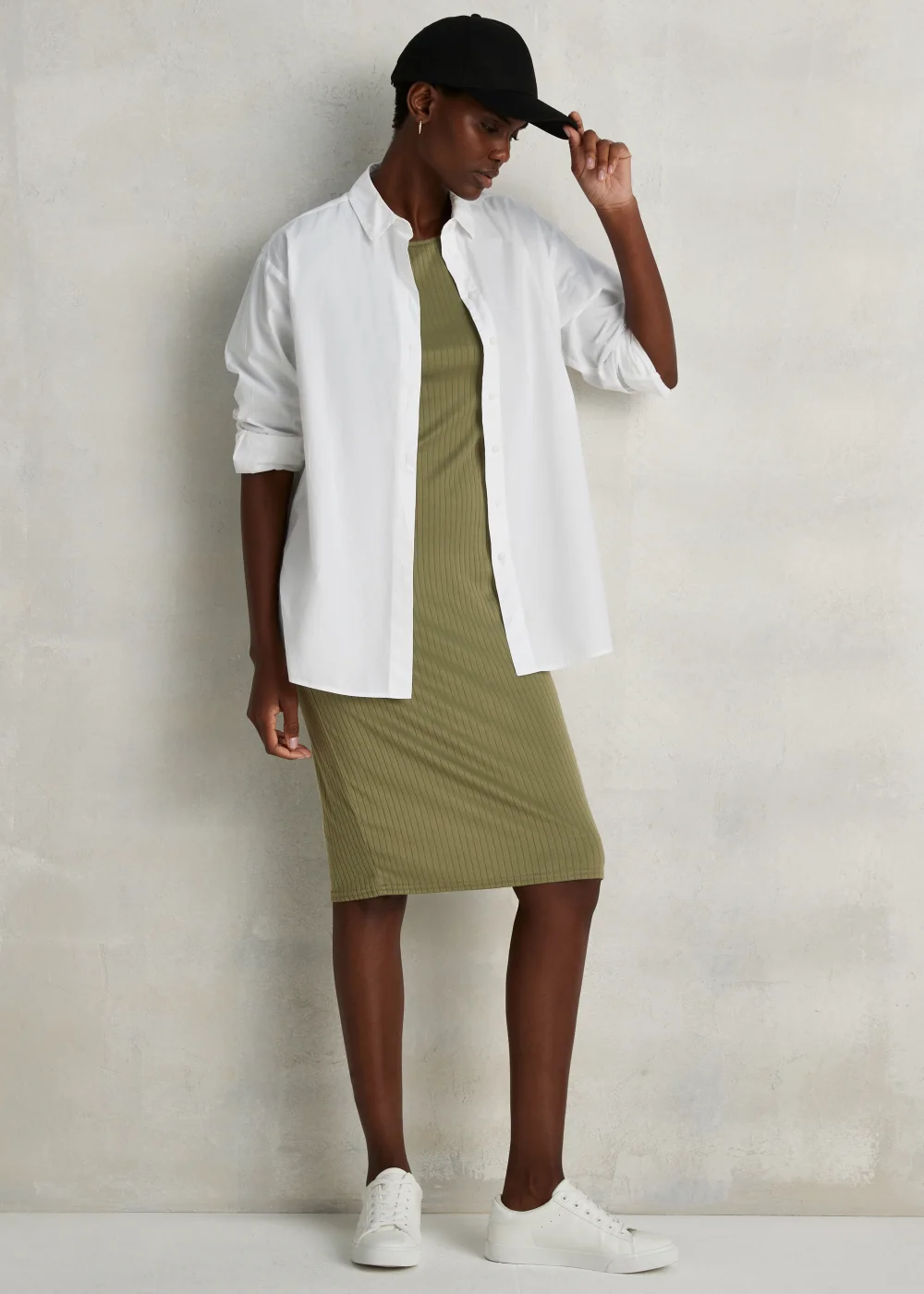 Khaki Cut Out Ribbed Midi Dress - 8 Image 1