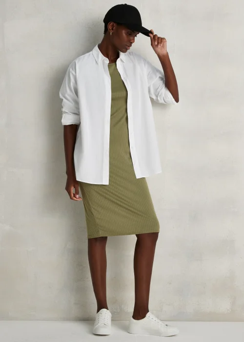 Khaki Cut Out Ribbed Midi Dress - 8 Image 1