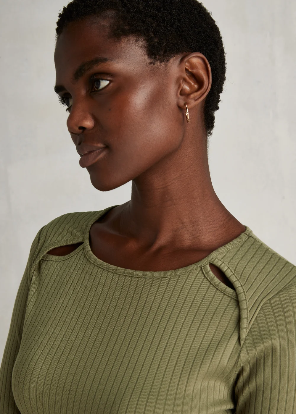 Khaki Cut Out Ribbed Midi Dress - 8 Image 3