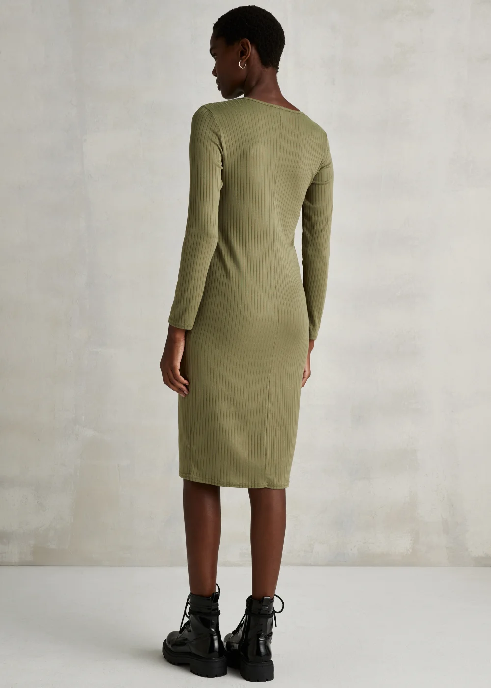 Khaki Cut Out Ribbed Midi Dress - 8 Image 2
