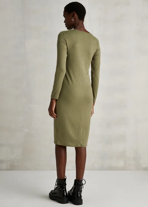 Khaki Cut Out Ribbed Midi Dress - 8 Image 2