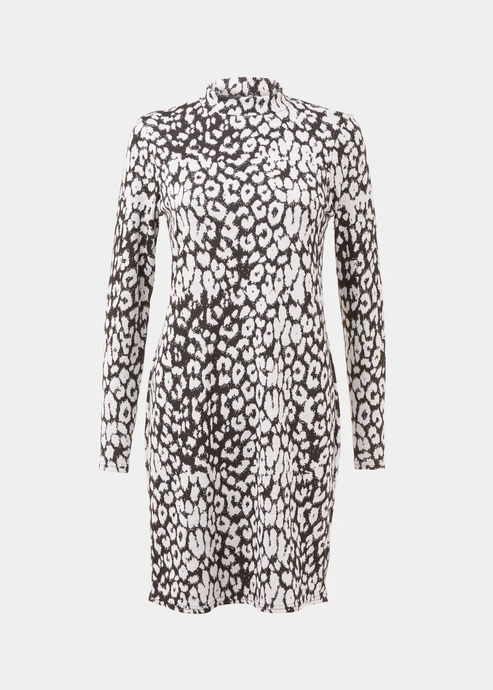 Monochrome Leopard Print High Neck Mini Dress - 8 Image 5