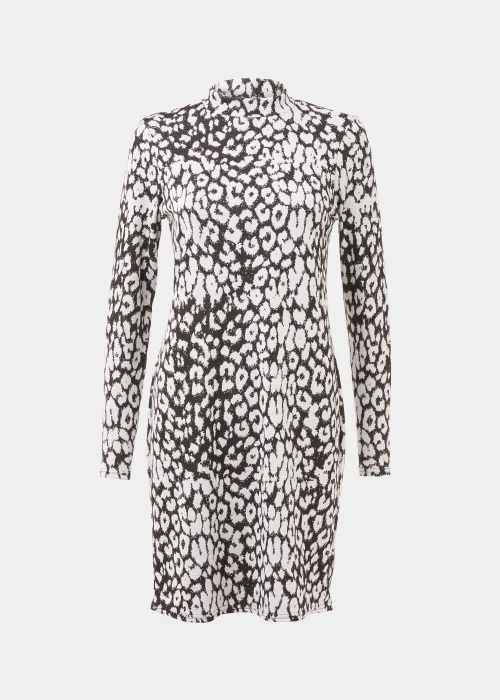 Monochrome Leopard Print High Neck Mini Dress - 8 Image 5