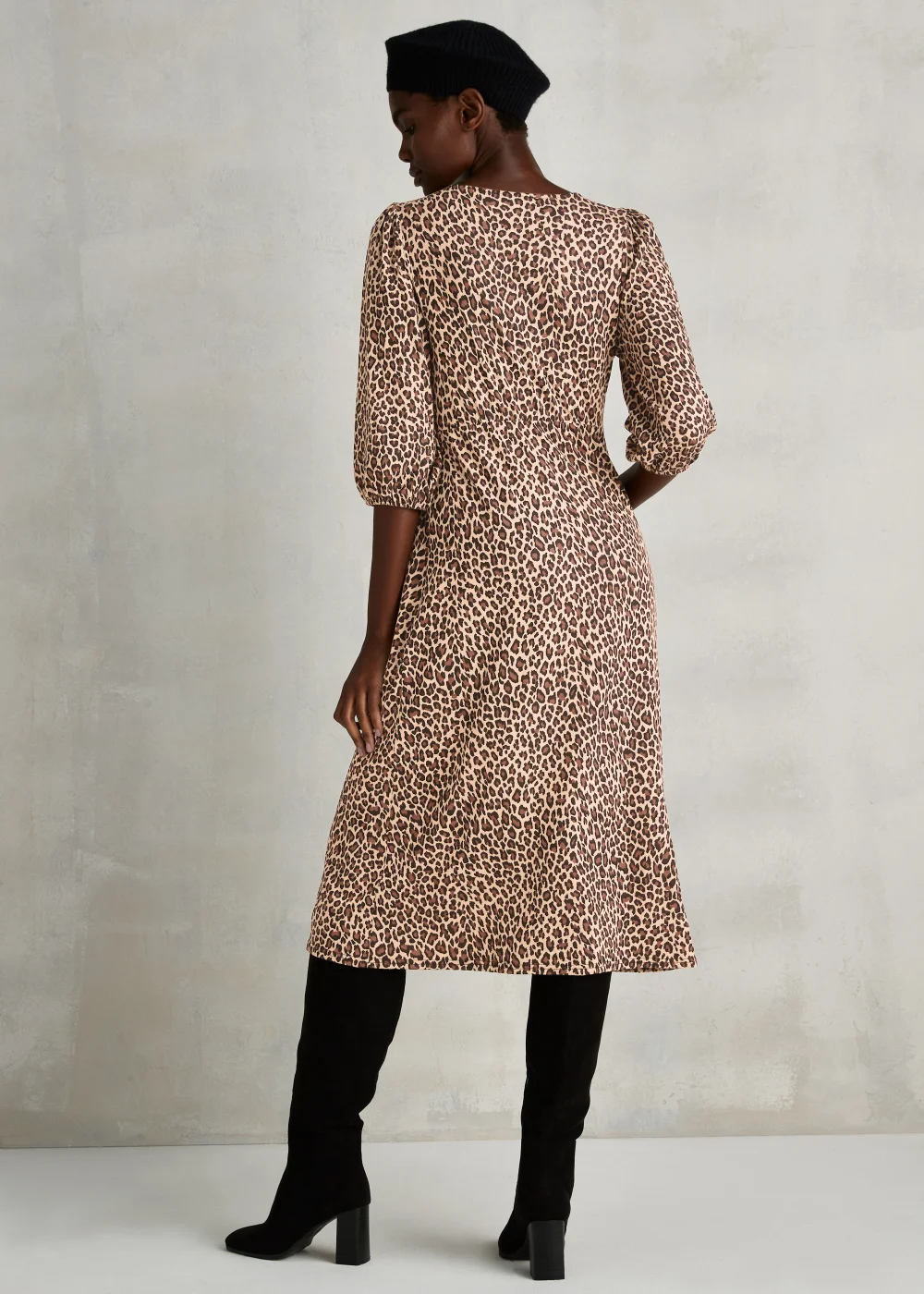 Brown Leopard Print 3/4 Sleeve Midi Dress - 8 Image 2