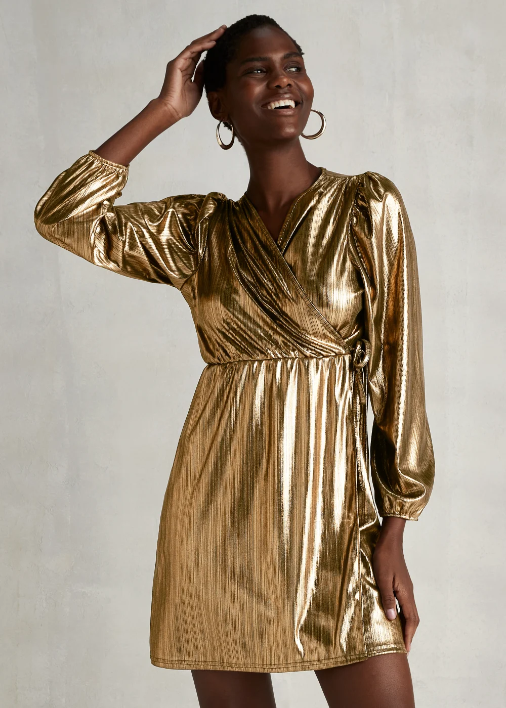 gold wrap mini dress boohoo Women's Gold Trim Wrap Detail Tailored Mini Dress in Lemon | Size: 6