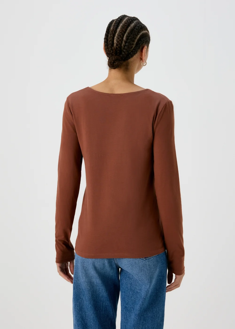 Brown Long Sleeve Scoop Top - 8 Image 2