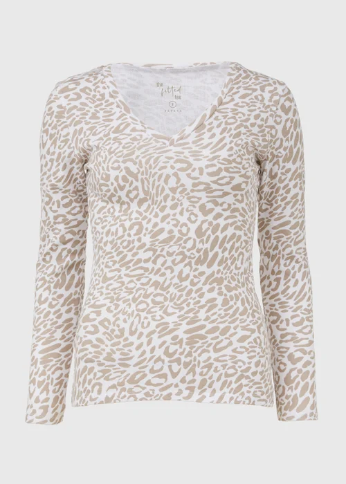 White Leopard V Neck Long Sleeve T Shirt - 8 Image 5