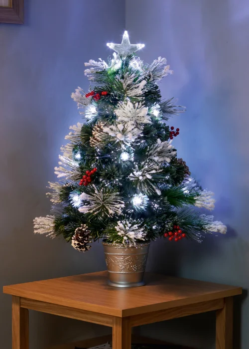 Premier Decorations 80cm Pinecones and Berries Snow Tipped Fibre Optic Christmas Tree - One Size Image 1