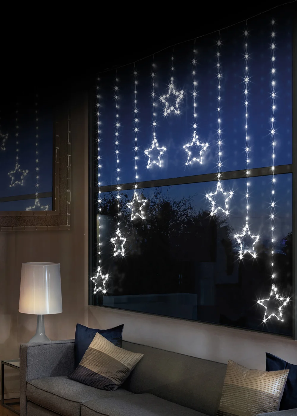 Premier Decorations 303 White LED Star Curtain Light - One Size Image 2