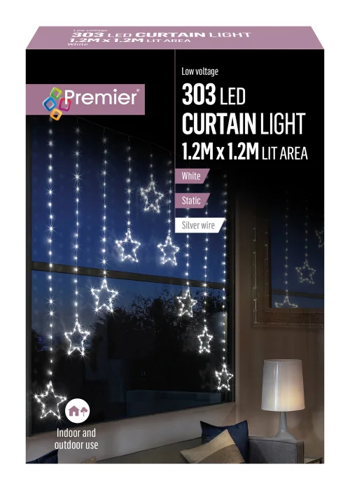 Premier Decorations 303 White LED Star Curtain Light - One Size Image 1