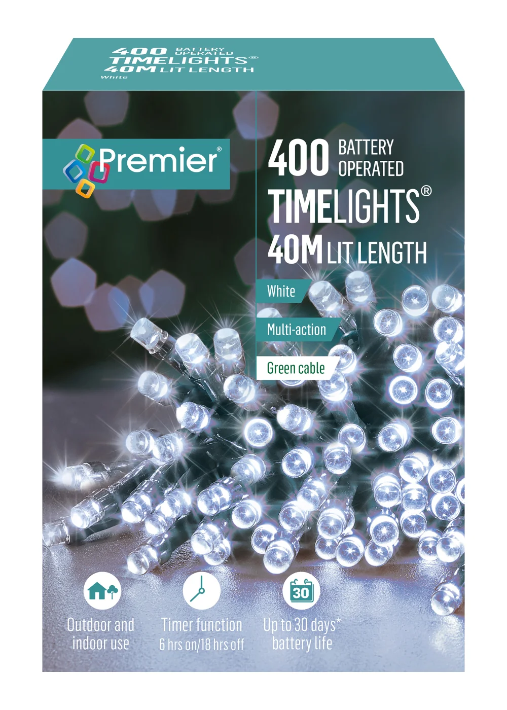 Premier Decorations 400 White LED Battery Operated Timelights - One Size Image 1