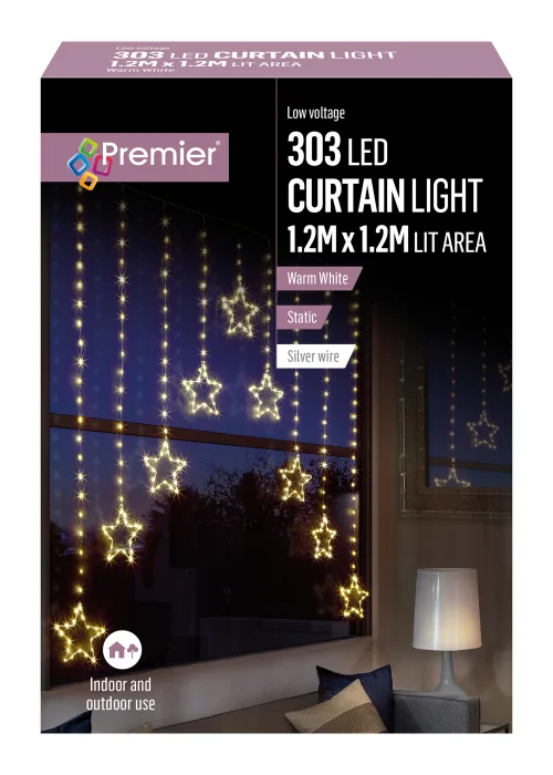 Premier Decorations 303 Warm White LED Star Curtain Light - One Size Image 1