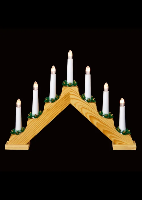 Premier Decorations Wooden Candle bridge with White LED Candles - One Size Image 1