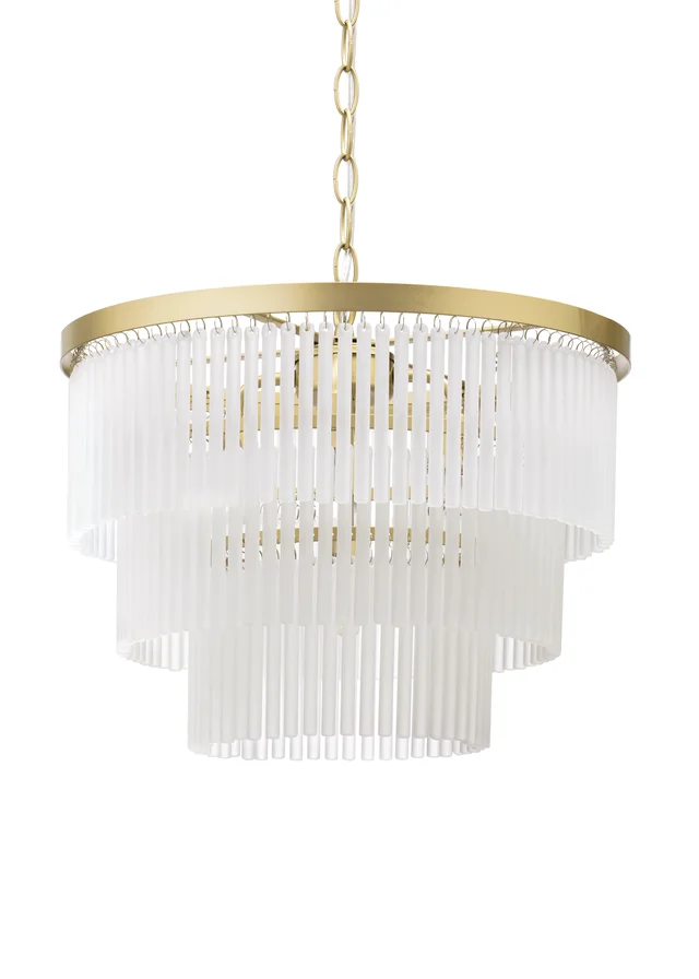 BHS Aubrey Frosted Glass 5 Light Pendant Brass (Adjustable 50-120cm x 40cm)