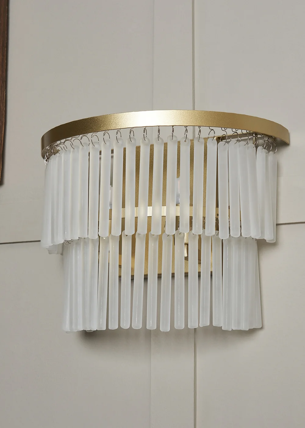 BHS Aubrey Frosted Two Tier Glass Wall Light Brass - One Size Image 1
