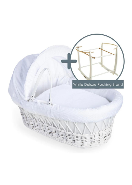 Clair de Lune White Cotton Dream Wicker Moses Basket & White Deluxe Stand - One Size Image 2