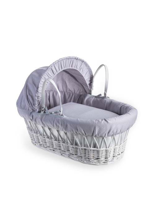 Clair de Lune Grey Cotton Dream Wicker Moses Basket - One Size Image 1