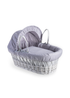 Clair de Lune Grey Cotton Dream Wicker Moses Basket - One Size Image 1