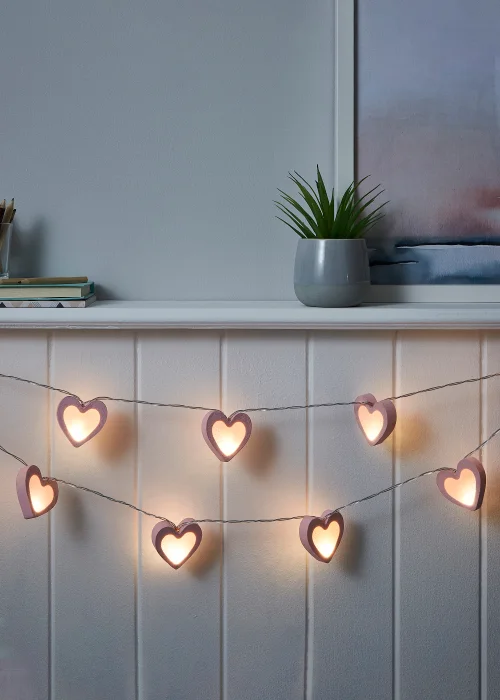 Glow Love Heart Wood String Lights (6cm x 435cm) - One Size Image 1