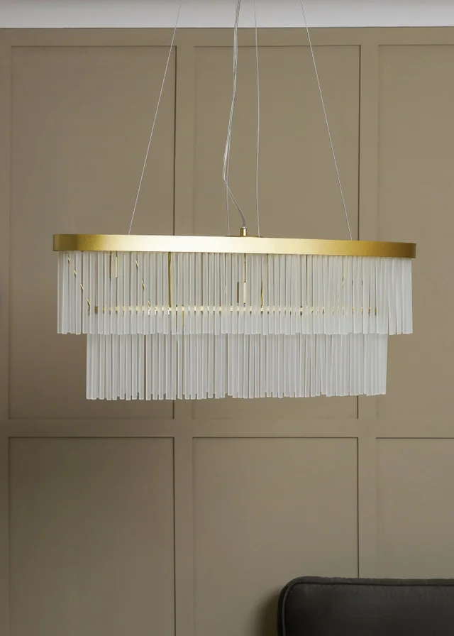 BHS Aubrey Frosted Oval Diner Pendant 5 Light Brass (Adjustable 43-130cm x 82cm)