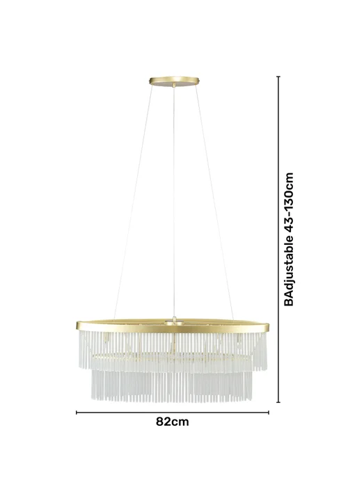 BHS Aubrey Frosted Oval Diner Pendant 5 Light Brass (Adjustable 43-130cm x 82cm) - One Size Image 5