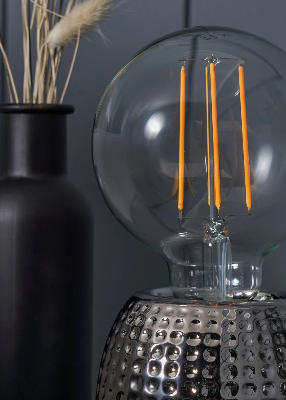 BHS Embossed Table Lamp Satin Chrome (9cm x 10cm) - One Size Image 3