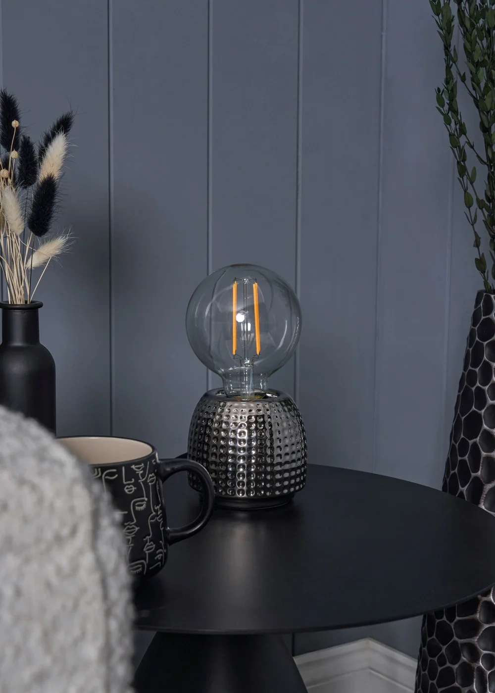 BHS Embossed Table Lamp Satin Chrome (9cm x 10cm) - One Size Image 2